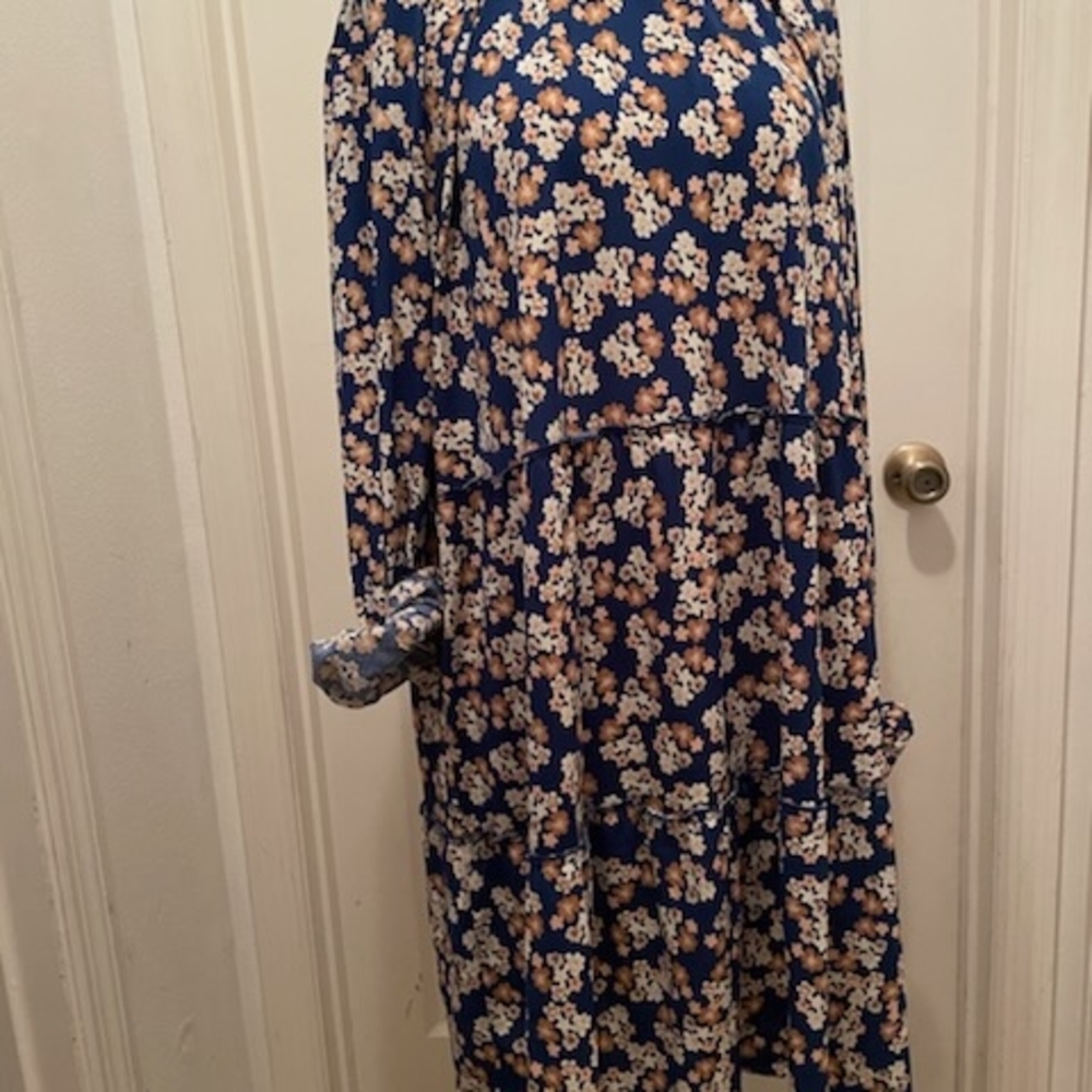 Navy Floral Long Sleeve Dress